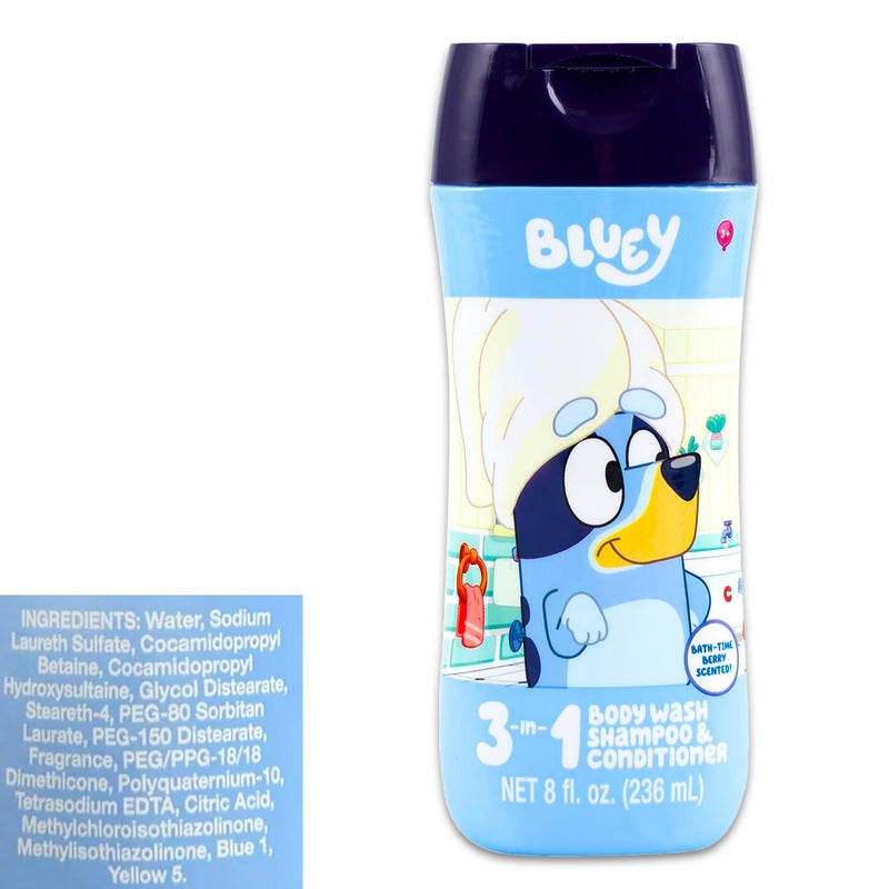 Bluey Kids Shampoo, Conditioner, Body Wash 8 Oz Bottle - Bundle with 3-in-1 Berry Scented Body Wash, Shampoo & Conditioner Plus Stickers | Bluey Bathroom Set - Image 2